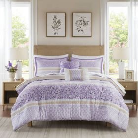 5 PCS Full/Queen Seersucker Comforter Set with Throw Pillows