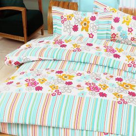 Blancho Bedding - [Blooming Flowers] 100% Cotton 4PC Duvet Cover Set (Full Size)(Comforter not included)