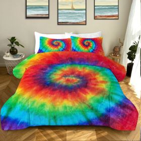 Tie Dye Comforter Set Full Size Rainbow Bedding for Girls 3 Piece Boho Colorful Fluffy Quilt Set for Teen Kids 3pc Tie Dye Bedspreads (Orange Blu