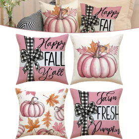 4Pcs Pillow Covers 18x18In Pumpkin Maple Leaf Throw Cushion Cover Happy Fall Pillow Cushion Case For Thanksgiving Sofa Couch Bedroom Home Office (Option: 4pcs)