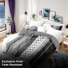 3 Piece Soft All-Season Washed Microfiber And Viscose Comforter Set,Queen/King/Calking Bedding Set With Bedspread & Pillowcases, Print, Flowerd (Color: grey boho, size: QUEEN)